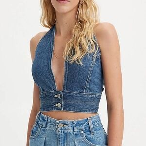 Levi's Blue Denim Halter Crop Top